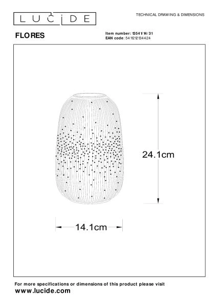Lucide FLORES - Lampe de table - Ø 14,1 cm - 1xE14 - Blanc - technique